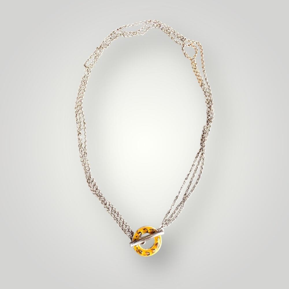 David Sigal Canada 925 Sterling Silver Multi-Chain Leopard Print Toggle Necklace